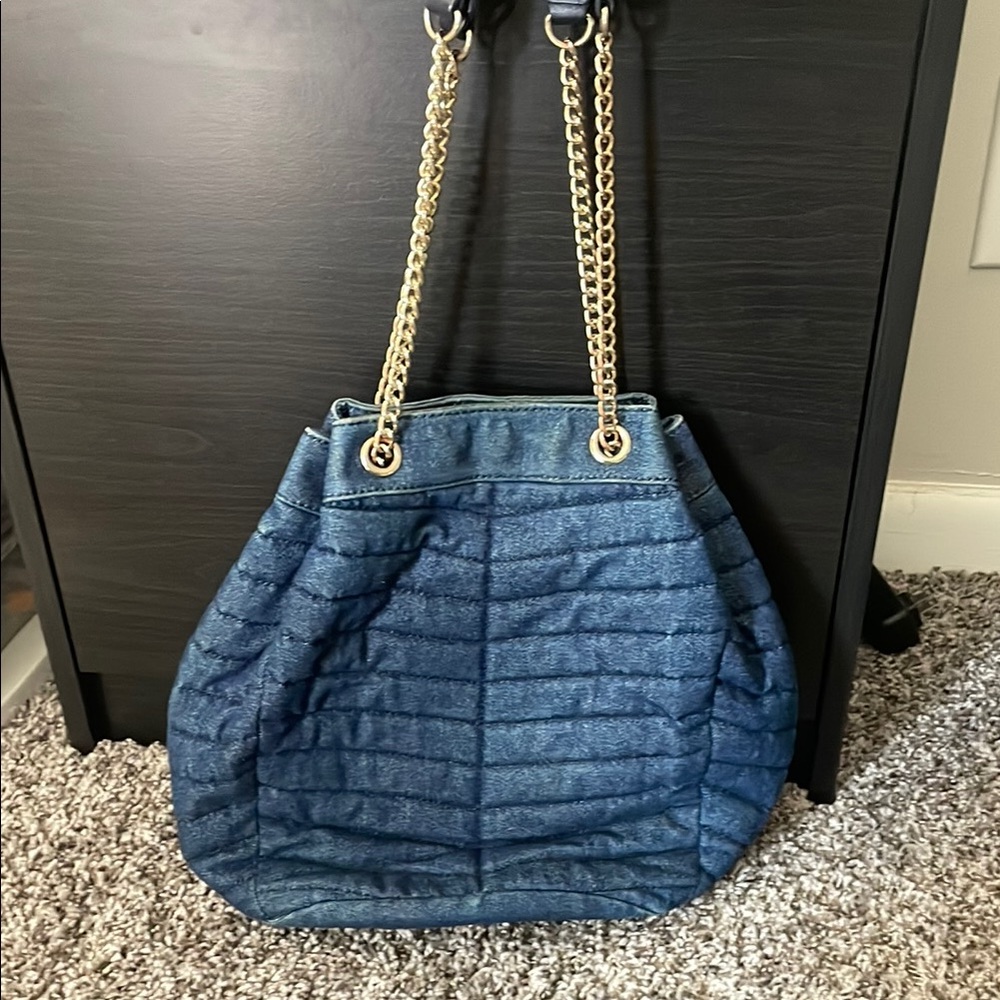 Talbots Blue Quilted Shoulder Bag with Gold Chain